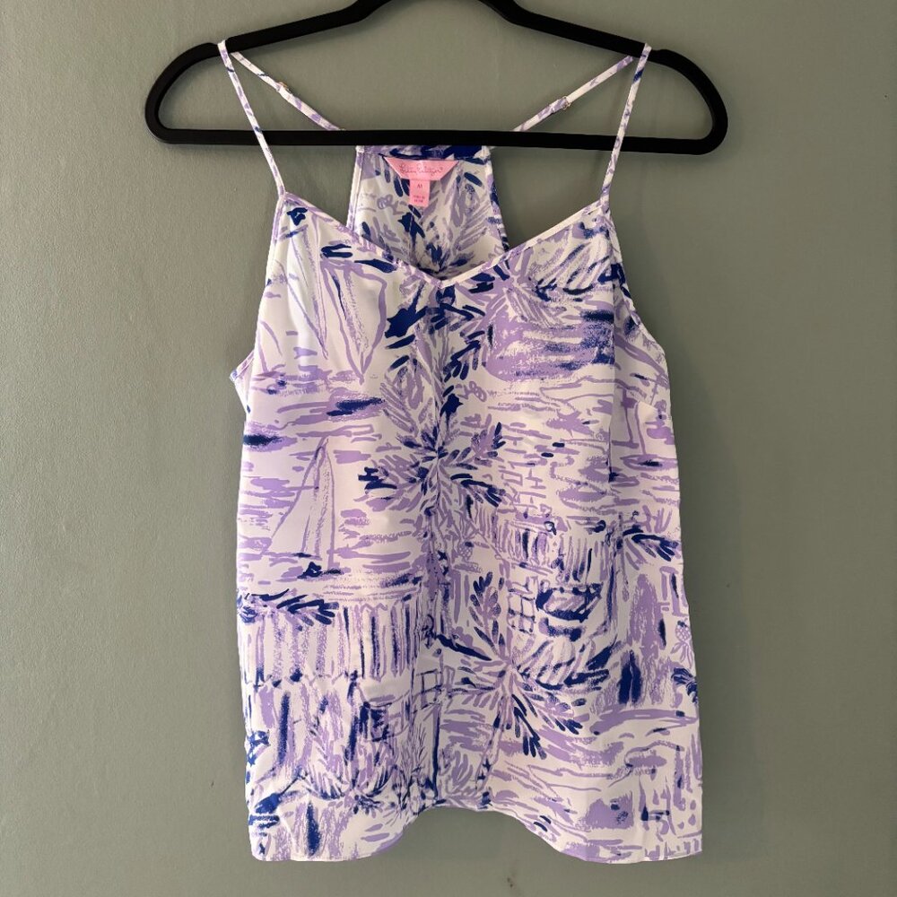 NWT Lilly Pulitzer Lilac Verben Raceback Silk Tank Top